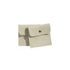 A square, light grey PU leather jewelry pouch with a gold button closure. Features branding on the surface.