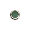 A foldable desk hook with a shiny silver finish and a green mirrored surface. It features a compact, circular design.