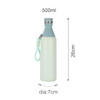 A drink bottle in mint green and grey, featuring a slim design with a metal cap and a strap.