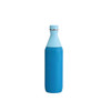 A drink bottle in a vibrant blue colour with a slim design and double wall insulation. It features a logo on the surface.