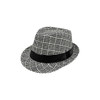 A breathable woven straw hat in a black and white checkered pattern, featuring a black band around the base.