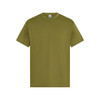 An olive green men's essential t-shirt with short sleeves and a classic fit. Features a logo on the label.