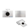 A stainless steel business card with a black NFC chip, featuring a logo and personal details on one side.