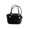 A black EVA tote bag with cut-out holes and two handles, featuring a simple design and a branded logo.
