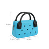 A blue EVA mini handbag with black handles and decorative holes, featuring a zip closure.
