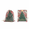 A sequin drawstring bag featuring a Christmas tree design in green, red, and gold, with a logo visible.