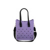 A purple EVA tote bag with black handles and holes for ventilation, featuring an adjustable black shoulder strap.