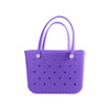 A purple EVA beach bag with perforated sides and two handles. The design includes rounded edges.