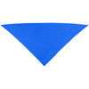 A blue triangular bandana with a smooth texture and a logo.
