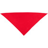 A red triangular bandana with a plain design, featuring a logo in one corner.