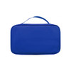 A blue first aid kit bag with a handle, featuring a smooth exterior and no visible contents.