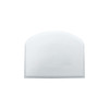 A flexible bowl scraper in white with a textured surface and a rounded top, featuring a logo.
