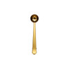 A gold coffee measuring spoon with a clip, featuring a sleek design and a shiny finish.