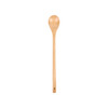 A long handle wooden spoon in a natural wood colour, featuring a rounded bowl and a hole for hanging.