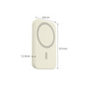 A creamy white magnetic wireless power bank featuring dimensions of 101mm x 64mm x 12.5mm, with a logo present.