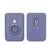 A purple PU magnetic card and AirTag holder featuring a circular ring and a sleek design. It has a logo on one side.