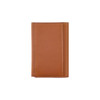 A PU magnetic wallet in a tan colour with visible stitching and a simple design. It features a logo on the exterior.