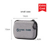 A small grey zippered case with dimensions 14cm x 10cm x 4cm, featuring a logo on the front.