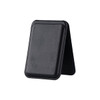 A black PU foldable magnetic card holder with a phone stand feature, displaying a sleek and minimalist design.