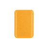 A PU magnetic phone card holder in bright yellow with a smooth finish and a logo on the front.