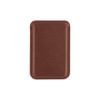 A brown PU magnetic phone card holder with a sleek, minimalist design and a logo on the front.