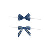 Two navy blue twist tie bows with white ribbons, featuring the words "Forward" and "Chocolate" on the bows.