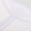A white PVC hand fan with a smooth surface and thin slats, featuring a simple design and a central handle.