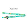 A drink bottle lanyard in light green featuring ecological designs and a logo attachment.