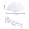 A white fabric hand-held fan with a folding design, featuring measurements of 41.7 cm by 22.8 cm when fully opened.
