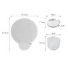 A foldable fan in white, measuring 20cm when extended, compact for easy storage. Includes a small pouch.