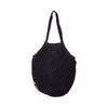 A black mesh grocery bag with a spacious inner compartment and two sturdy handles for easy carrying.