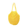 A yellow mesh grocery bag with a netted design and two handles for easy carrying.