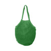 A green mesh grocery bag with handles and an inner lining, featuring a spacious netted design.