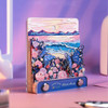 A 3D paper-cut sculpture notepad featuring blue butterflies, flowers, and a scenic landscape, with a hanging loop.