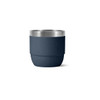 A stackable stainless steel tumbler in navy blue with a silver rim and a smooth matte finish.