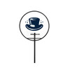 A round, transparent hand fan featuring a navy blue top hat design on a white background and a black handle.
