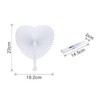 A heart-shaped plastic paper fan in white, measuring 23cm tall and 18.2cm wide, with a small transparent handle.