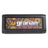 A black outdoor speaker featuring a vibrant Aboriginal art design and a logo. Suitable for outdoor use and charging devices.