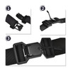 Three black buckles for adjustable straps, featuring a side-release design and different angles of the buckle attachments.