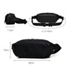 A black fanny pack with adjustable straps, measuring 28cm x 15cm x 11cm, featuring a logo.