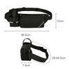 A black fanny pack with a bottle holder, featuring adjustable straps and a reflective detail on the front.