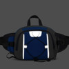A drink bottle holder integrated with a navy blue waist bag featuring reflective accents and a central strap design.