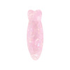 A pink, iridescent hair clip shaped like a fish, featuring a glossy finish and smooth contours.