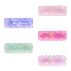 A collection of five wavy rectangle hair clips in pastel colours: purple, pink, and green, featuring iridescent hues.