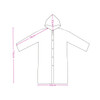 A hooded, reusable adult raincoat in a simple design, illustrated with dimensions in pink.