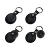 A set of black tracking tags with keyring attachments, featuring a PU case and rounded design.