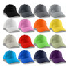 A collection of caps in various colours, including black, grey, white, pink, orange, yellow, green, blue, and purple. Each cap has a logo.