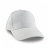 A white Flexi Cap with a structured design and a curved brim, featuring a logo on the side.
