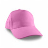 A pink cap with a structured crown and curved brim, featuring a blank front panel and a logo placement.