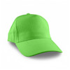 A bright green cap with a structured design and a curved brim. It features a logo on the front.
